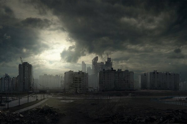 Apocalypse in the city in the evening in Russia