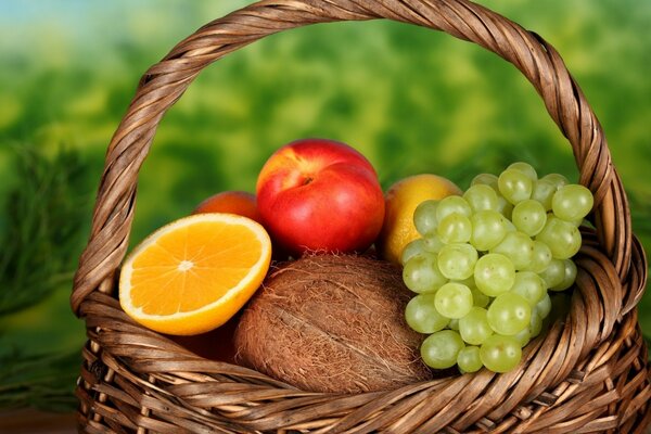 Bright fruits in a wicker basket