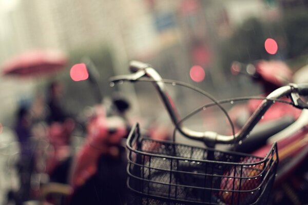 Bike in focus in the rain