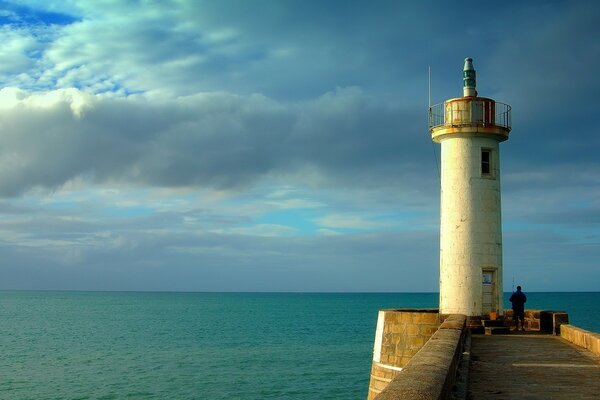 A lonely lighthouse at sea