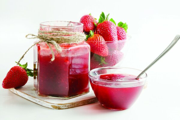 A jar of fragrant strawberry jam