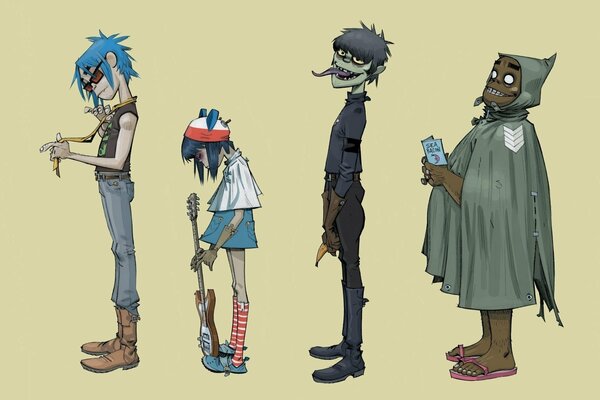 Drawing of the Gorillaz music group