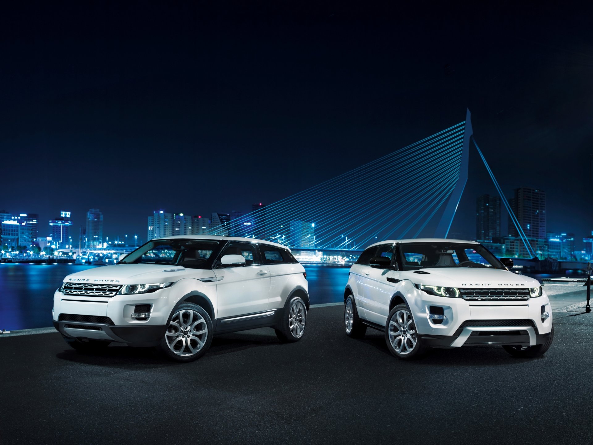 land rover range rover evoque купе ленд ровер рэньж ровер эвок кроссовер передок белый мост ночной город