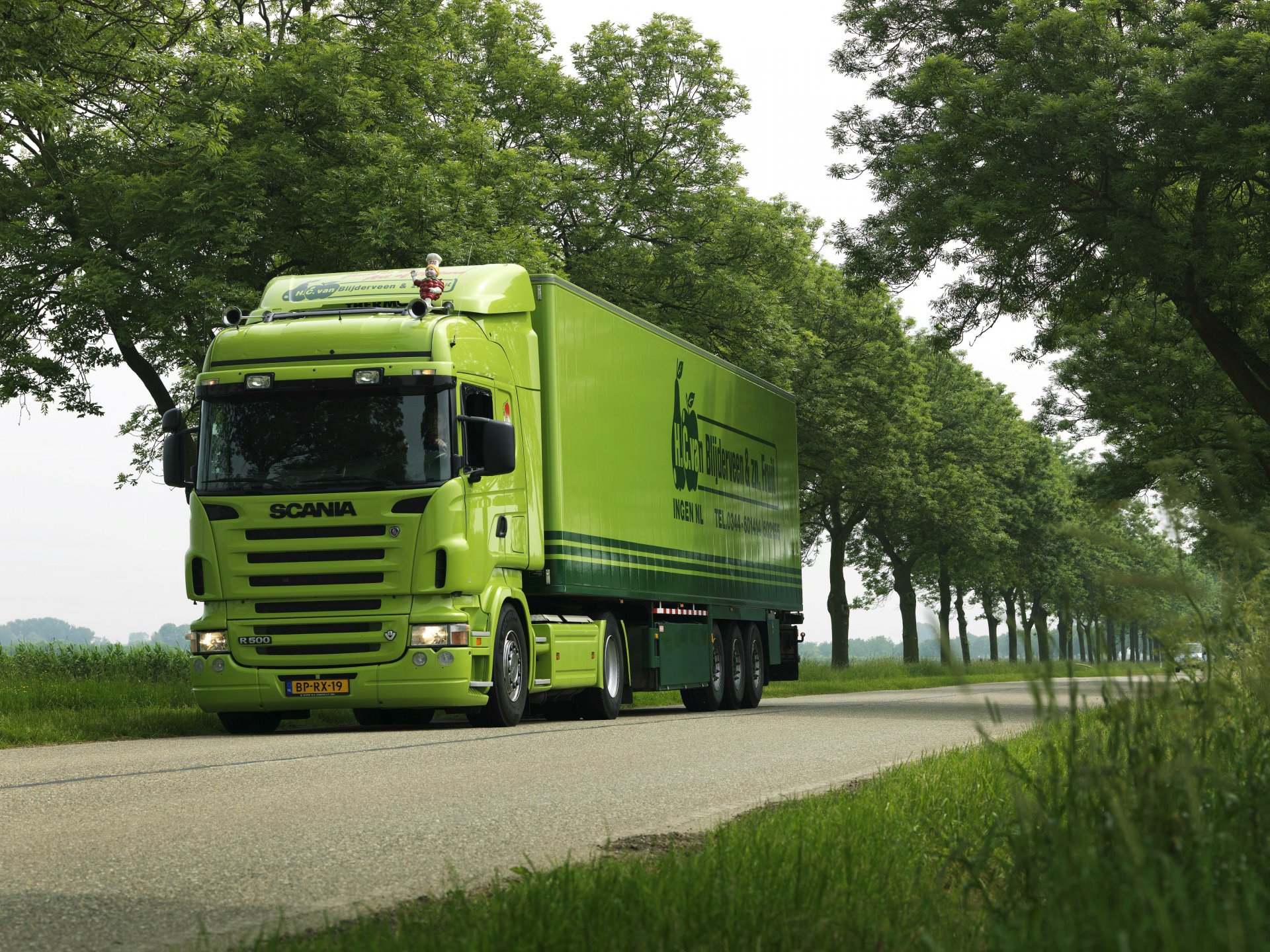 cania r500 green road scania trucks truck scania p500 tractor semi-trailer grove trees car