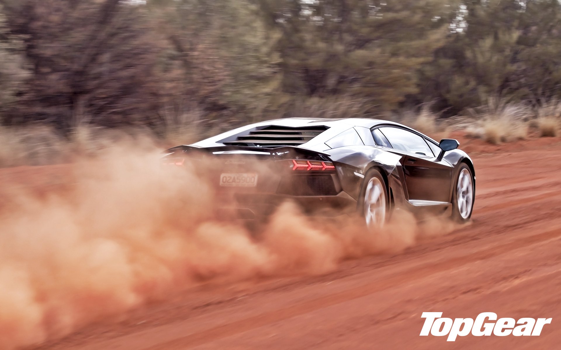 lamborghini aventador lp700-4 lamborghini aventador supercar rear view road dust trees top gear top gear top gear