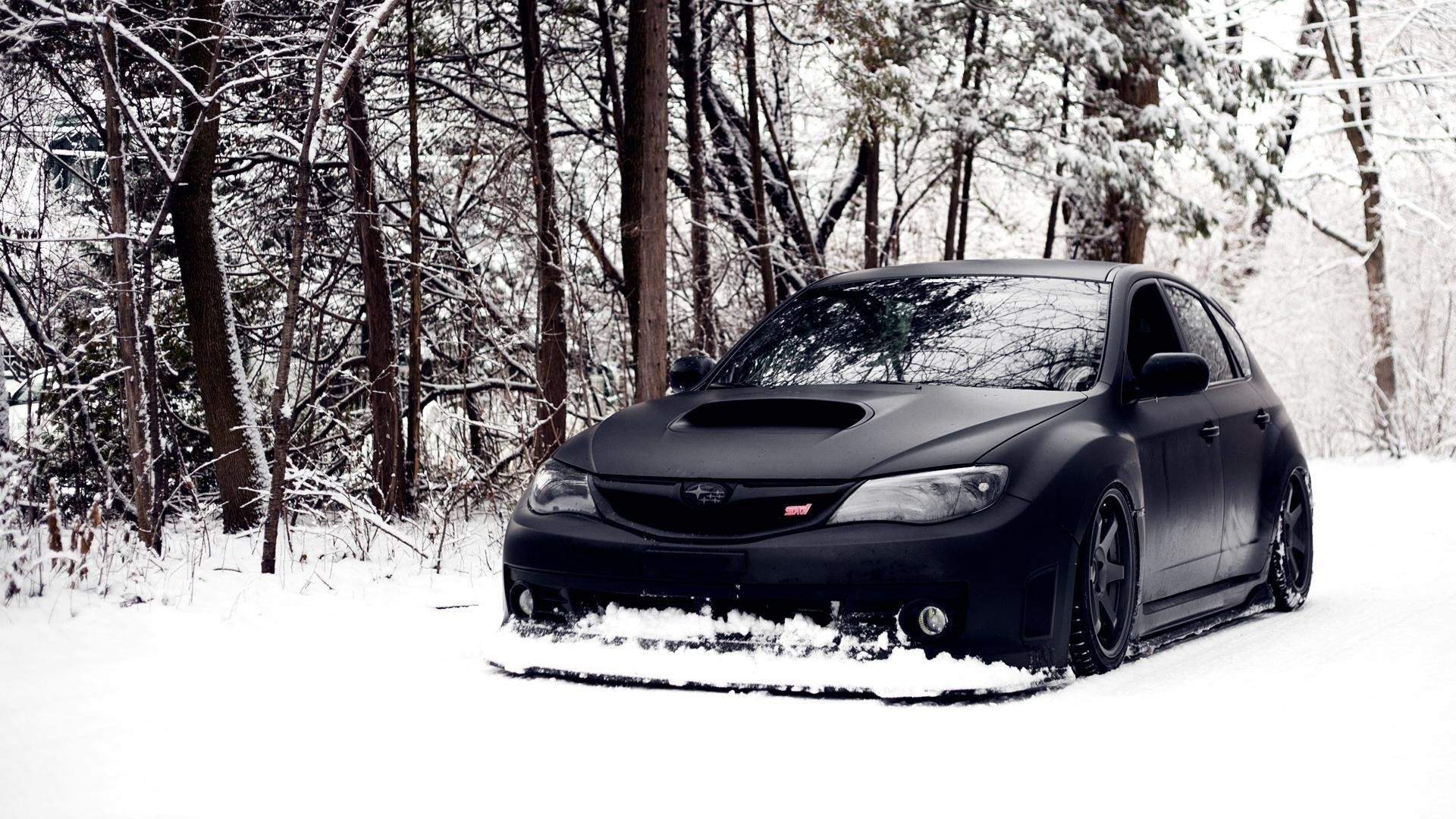 ubaru impreza wrx-sti neve inverno tuning nero auto jdm hellaflush subaru inverno auto carta da parati carta da parati opaca di colore nero pieno auto sta inverno foresta basso sospensione carriola auto