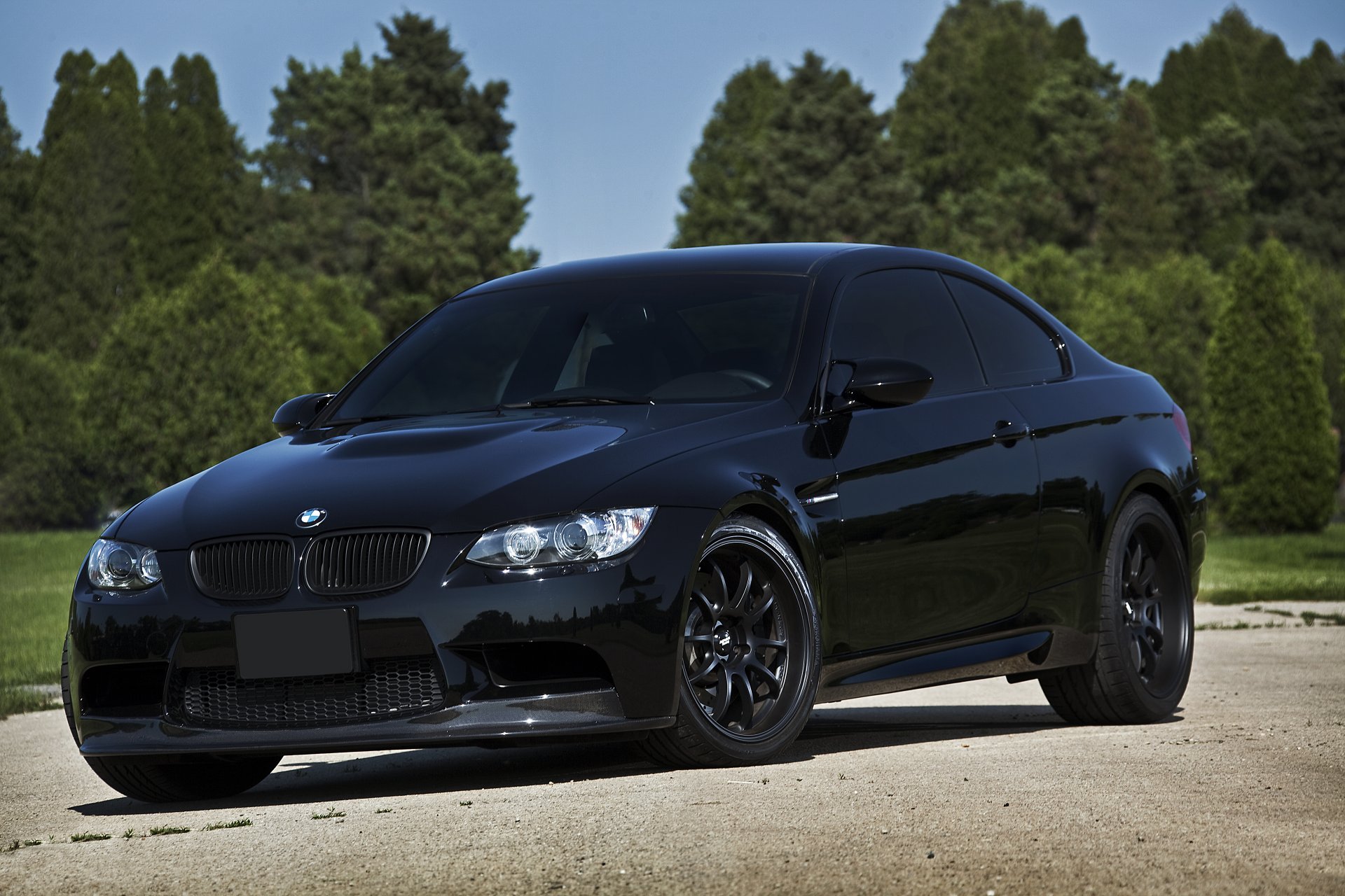 bmw m3 negro bmw reflexión árboles nubes