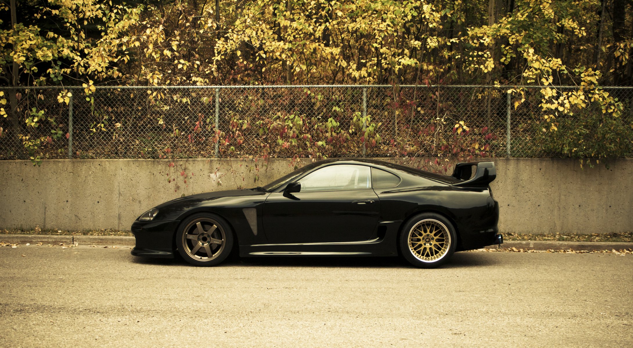 auto cars toyota supra auto tuning auto tuning city autumn trees leaves yellow car wallpaper side view photo desktop