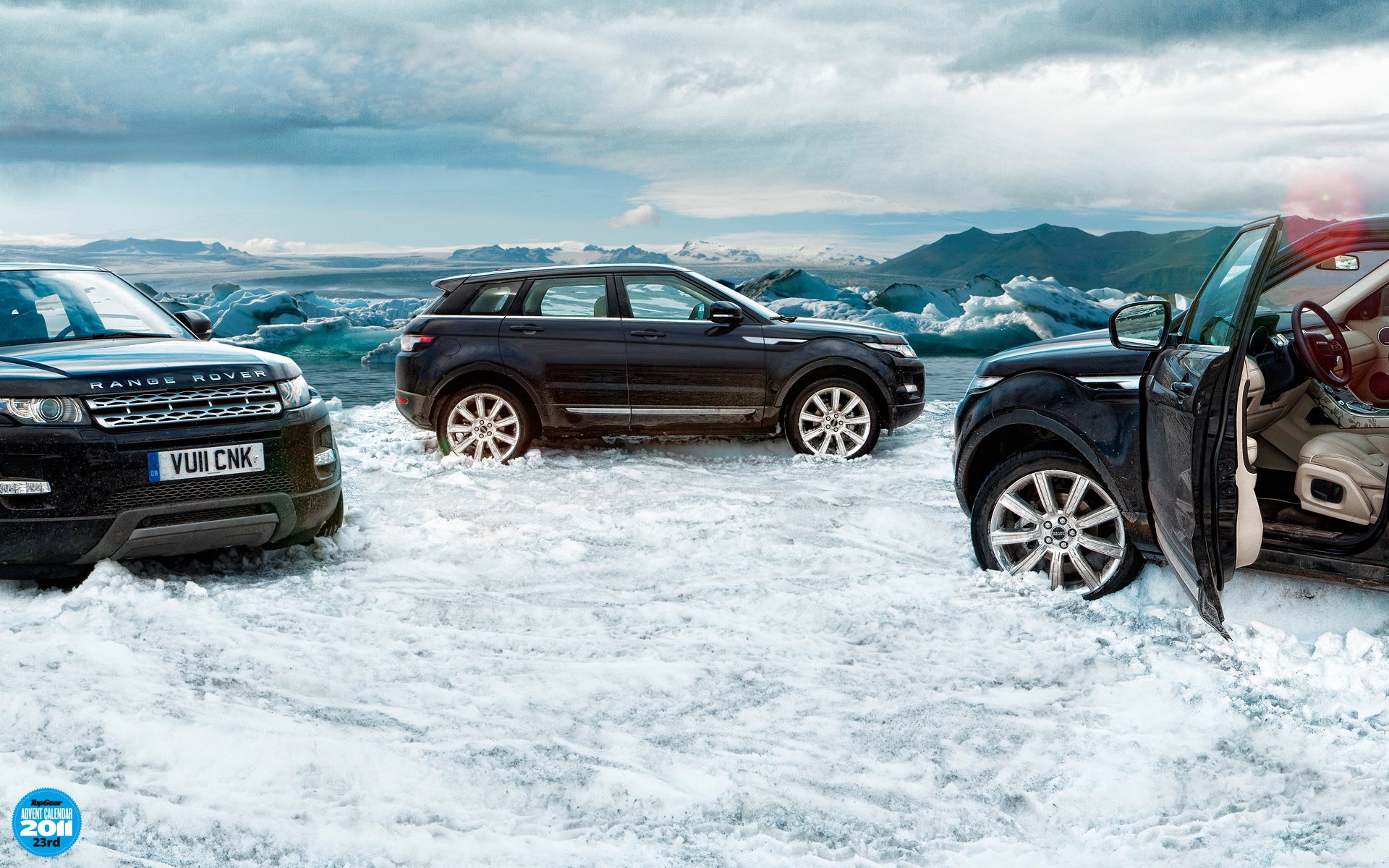 top gear adventskalender 23. top gear top gear land rover range rover evoque land rover range rover evoc crossover schnee himmel wolken