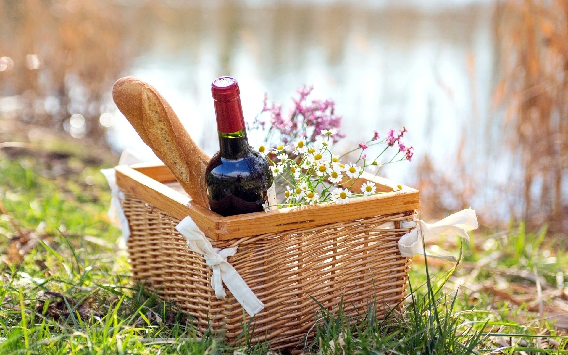 margherite picnic rosso vino shopping bottiglia baguette