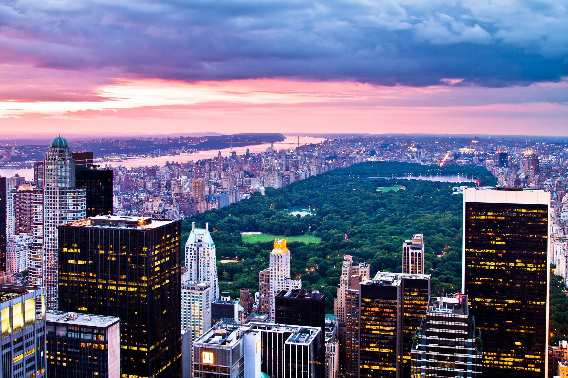 città tramonto central park new york