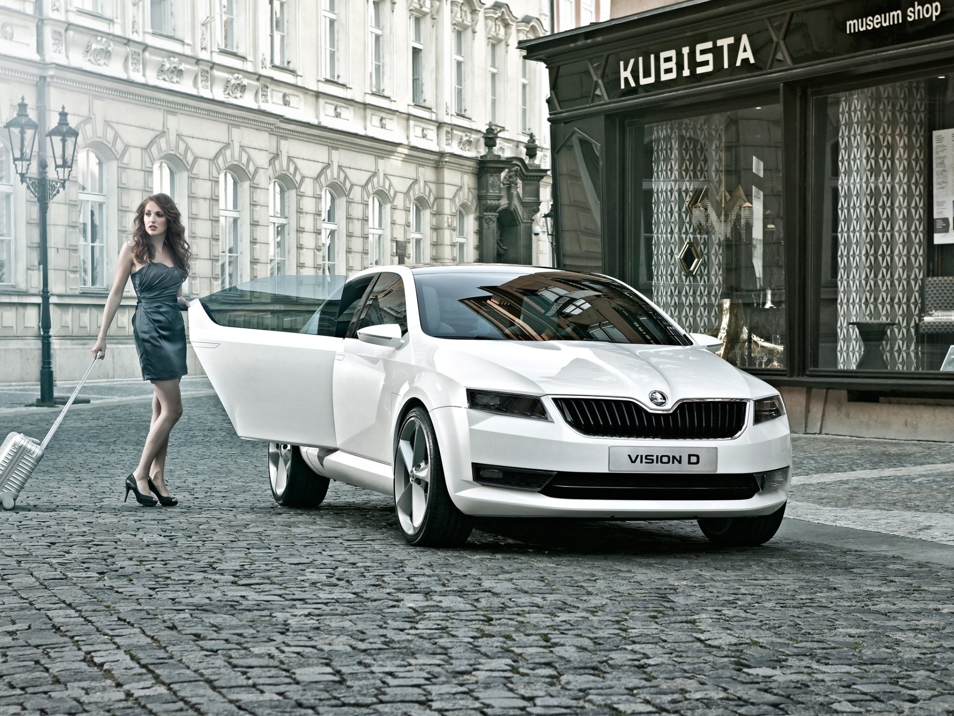 visione d concetto skoda visione d concetto anteriore bianco ragazza bellezza gambe strada vento