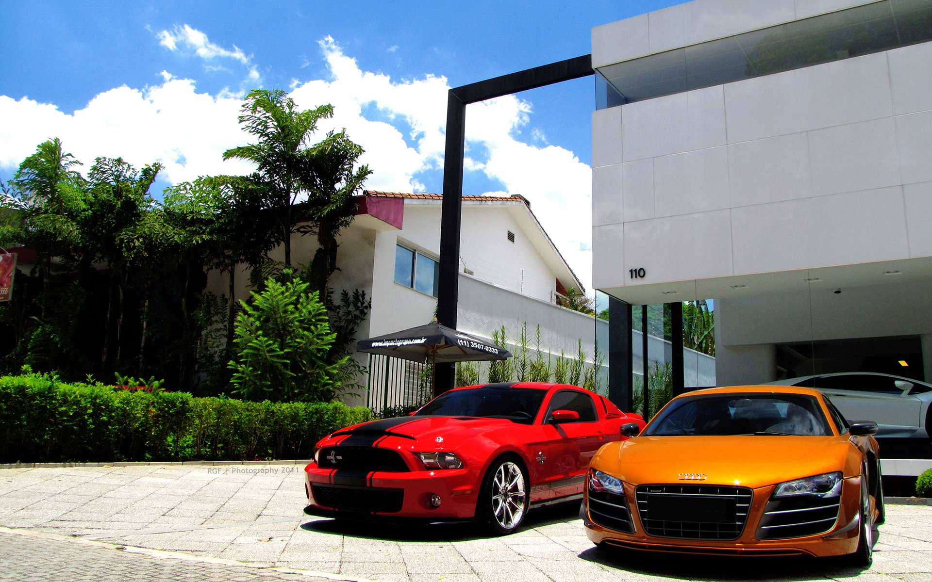 helby gt500 audi r8 houses trees reflection lamborghini aventador lp700-4 red orange white shelby gt500 audi r8 lamborghini aventador