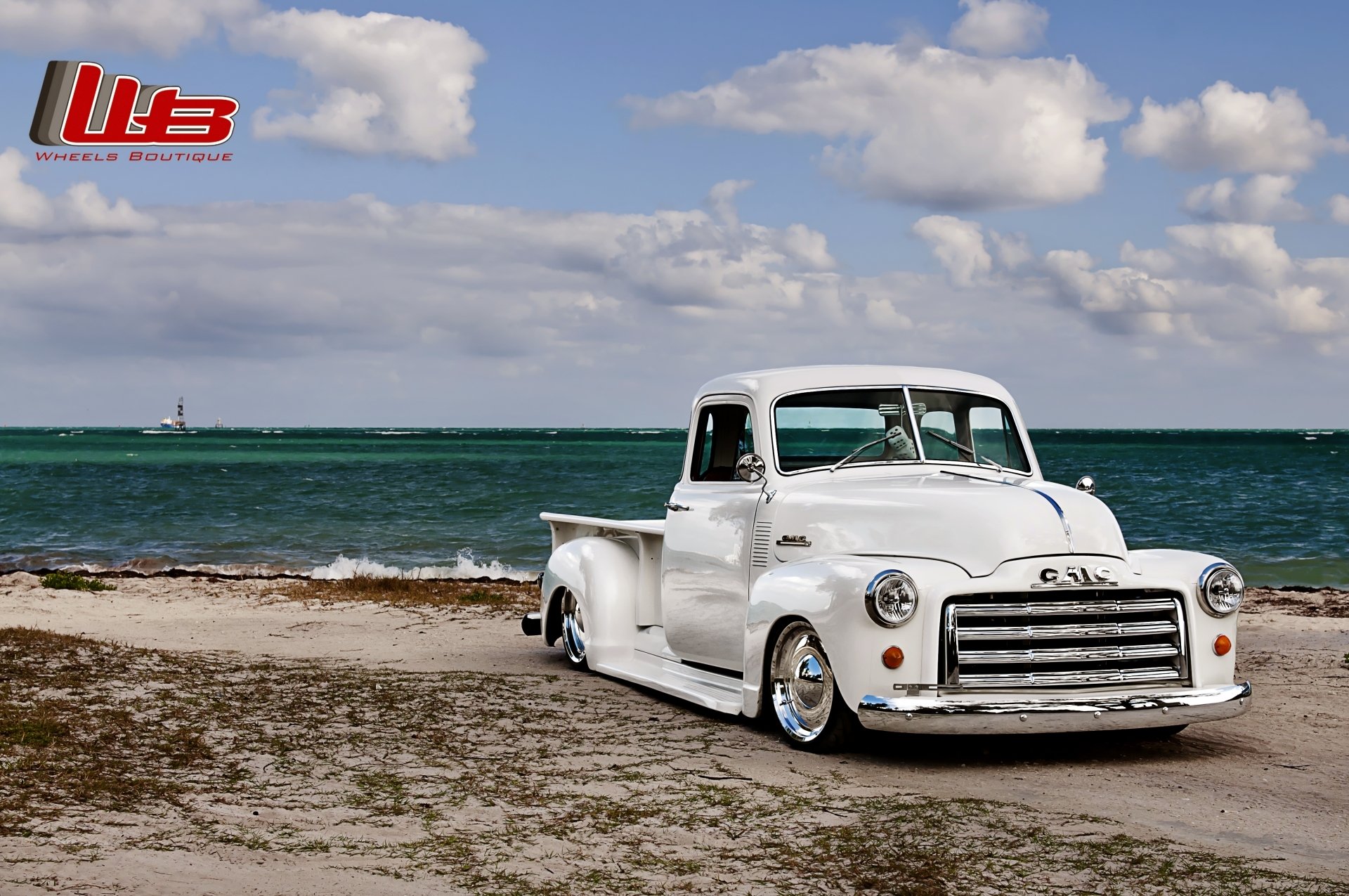 gmc recogida c152 1941 hms recogida retro tuning lowrider lowrider delantero blanco costa playa cielo nubes