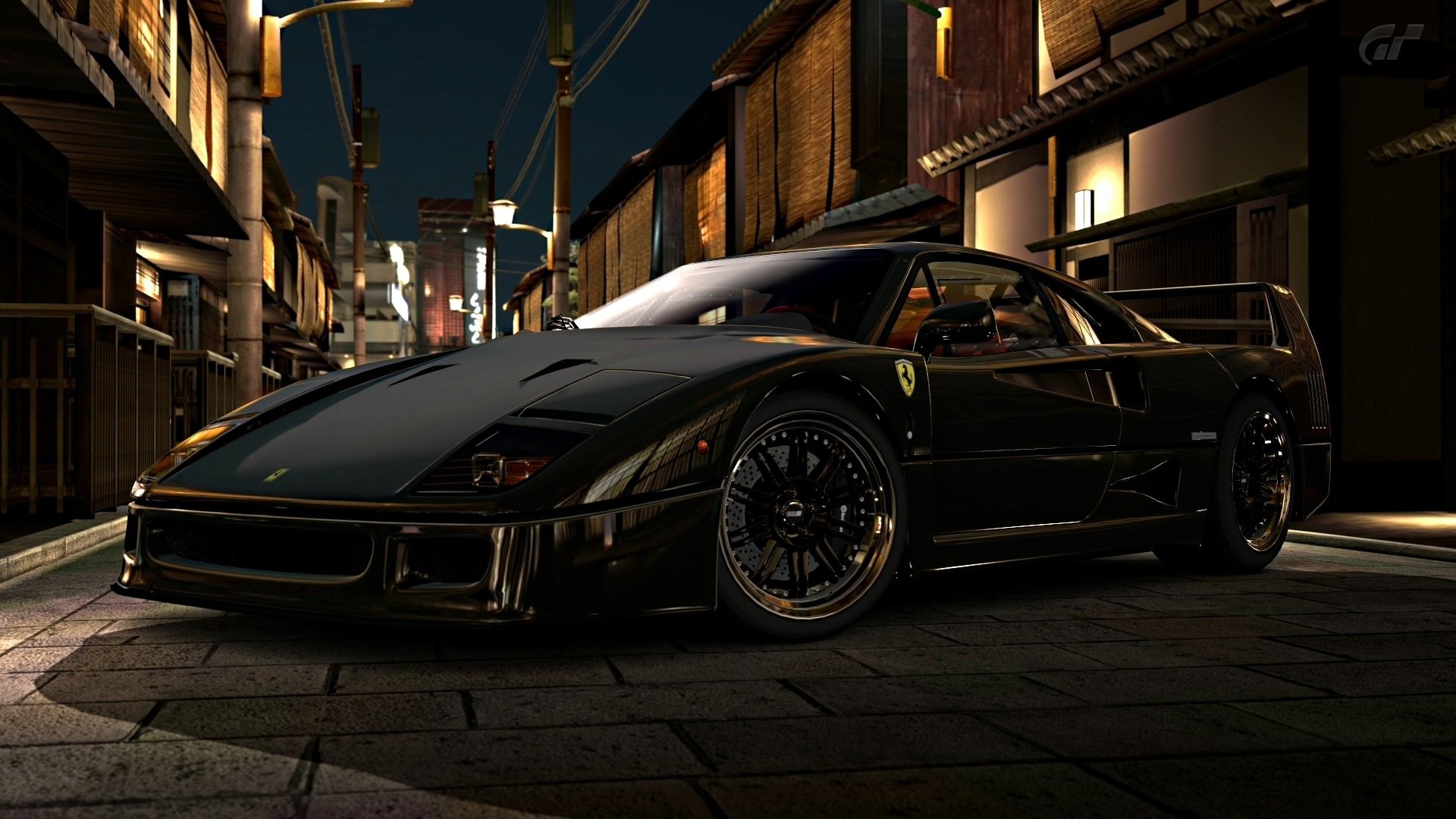 ferrari f40 schwarz matt straße gasse nacht