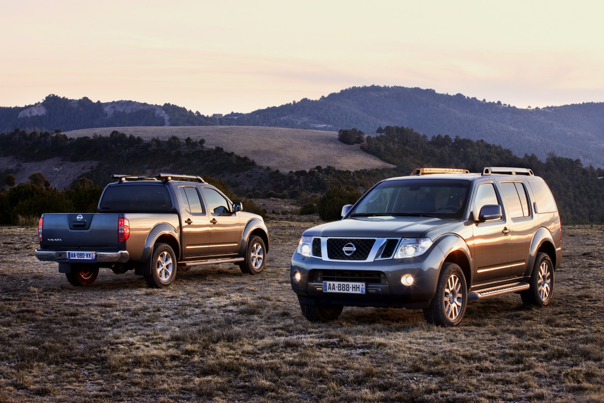 nissan pathfinder navara 2010 berge hügel auto auto morgendämmerung