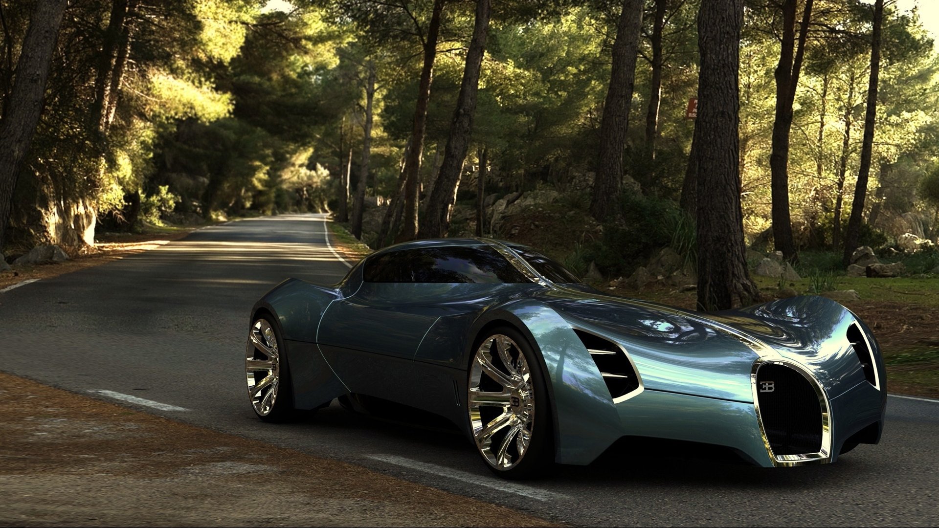 bugatti aerolithe konzept 2025 straße wald