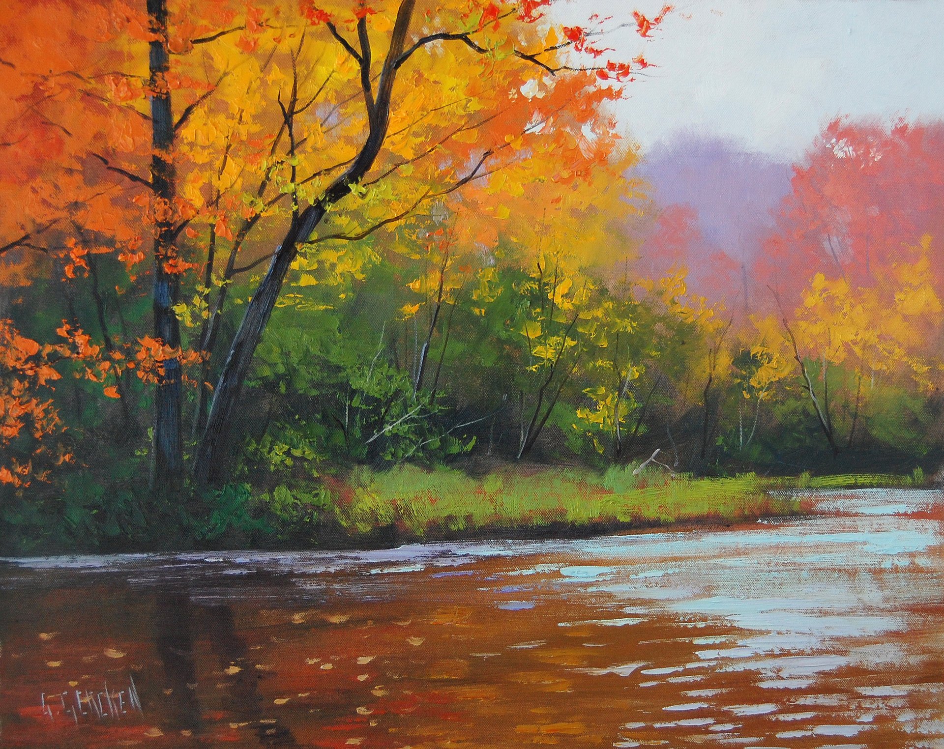 autumn stream art artsaus figure