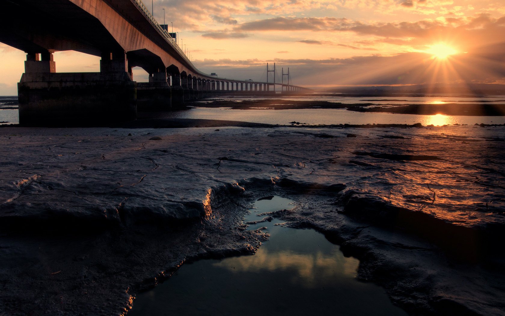 pont côte mer océan soleil pierres