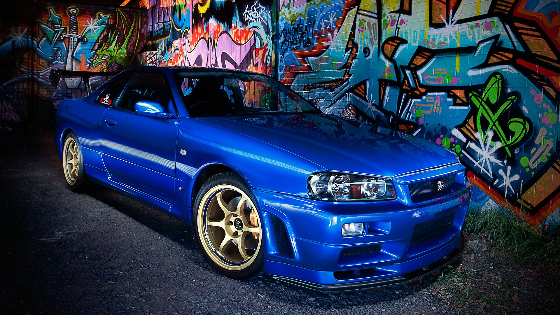 nissan horizon r34 blue nissan skyline graffiti