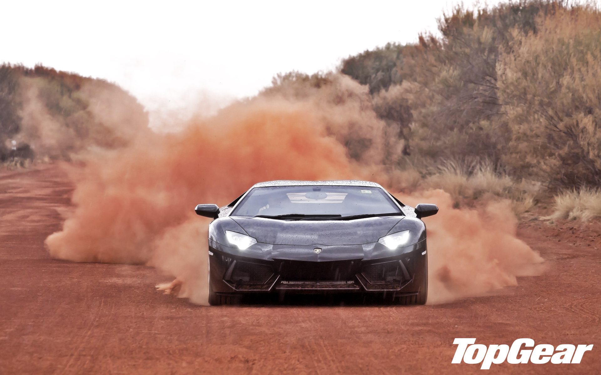 lamborghini aventador lp700-4 lamborghini aventador supercar front end road dust trees top gear top gear top gear