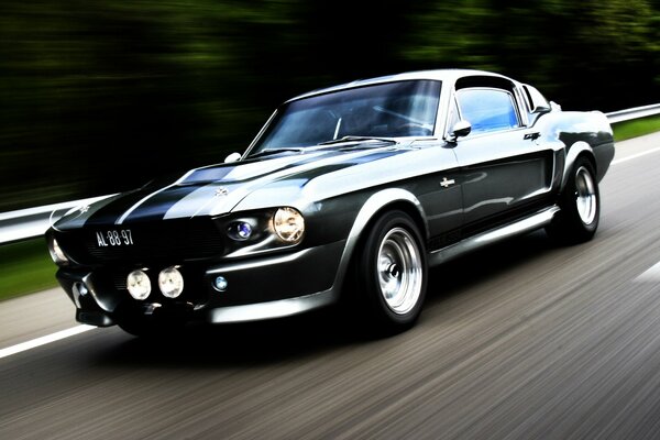 Ford Mustang in all its glory on the highway