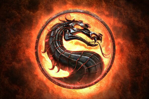 Drache auf flammendem Hintergrund als mortal kombat Emblem