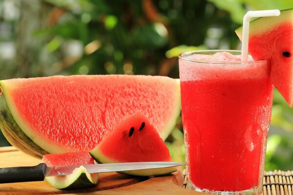 Cocktail in a glass. Chopped watermelon