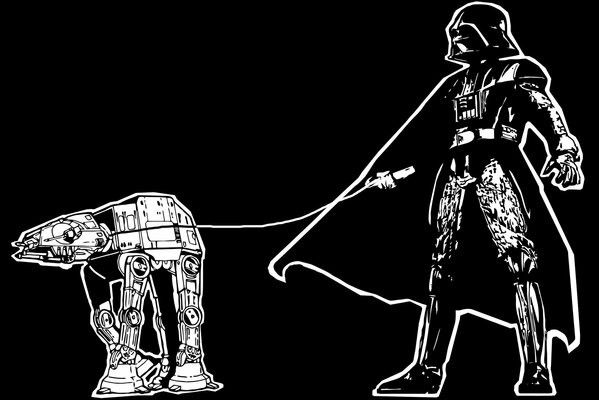 Drawing black and white darth Vader with a leash