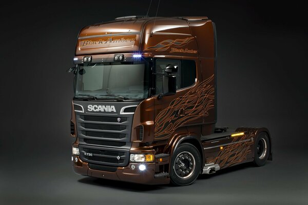 Scania tractor in black amber