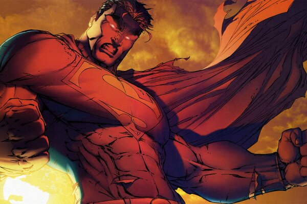 Superman in fiery red colors