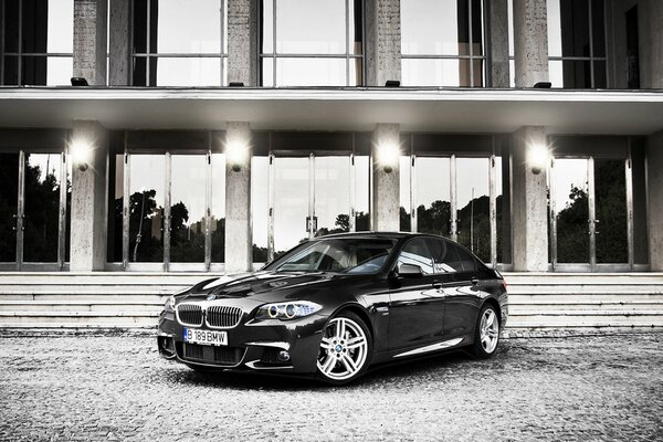 Black car on a black and white background