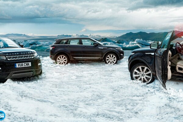 Cars in the snow. background. sky