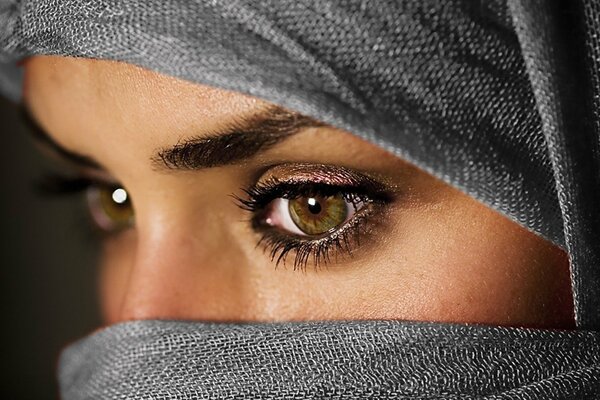 Gli occhi di una ragazza in un burqa. Riprese macro