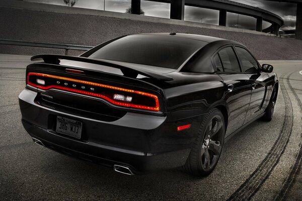 Black dodge car rear