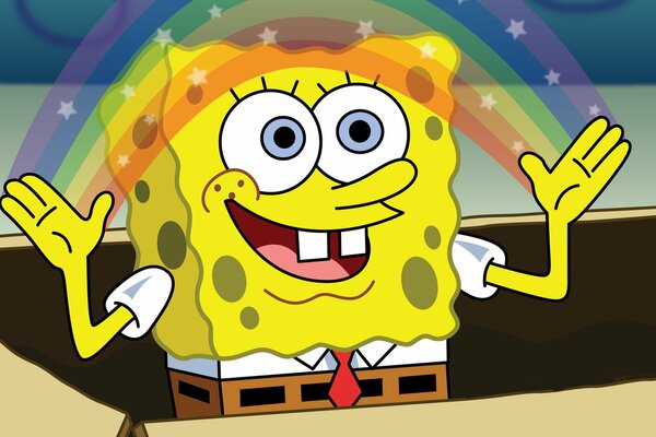 Bob esponja dibuja un arco iris con las manos