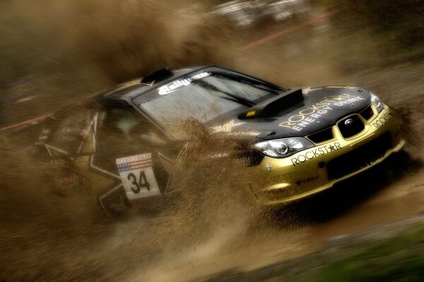 Gold and black spectacular sports Subaru rally