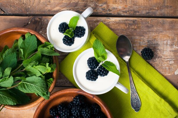 Milk dessert with beautiful berries