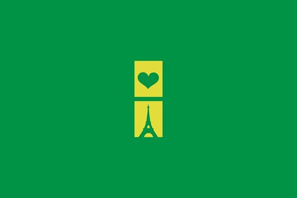 La torre Eiffel y el corazón sobre un fondo verde