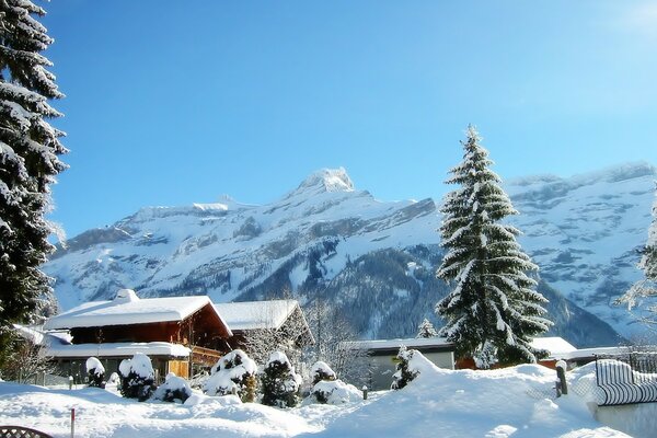 Winterlandschaft von Haus und Weihnachtsbaum