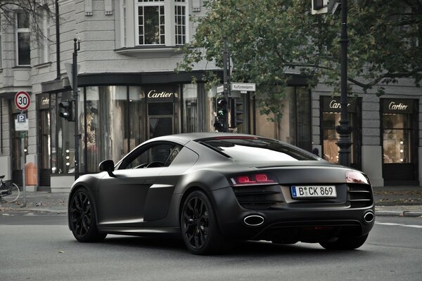 Matte black audi in the city