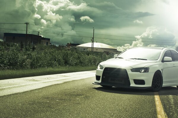 White mitsubishi evo10. Nice car