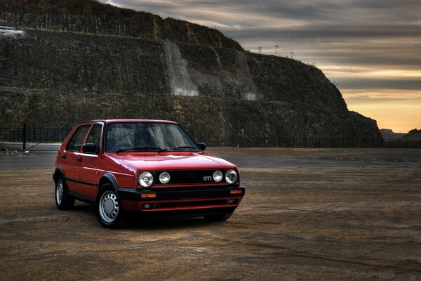 Red car on a beautiful background