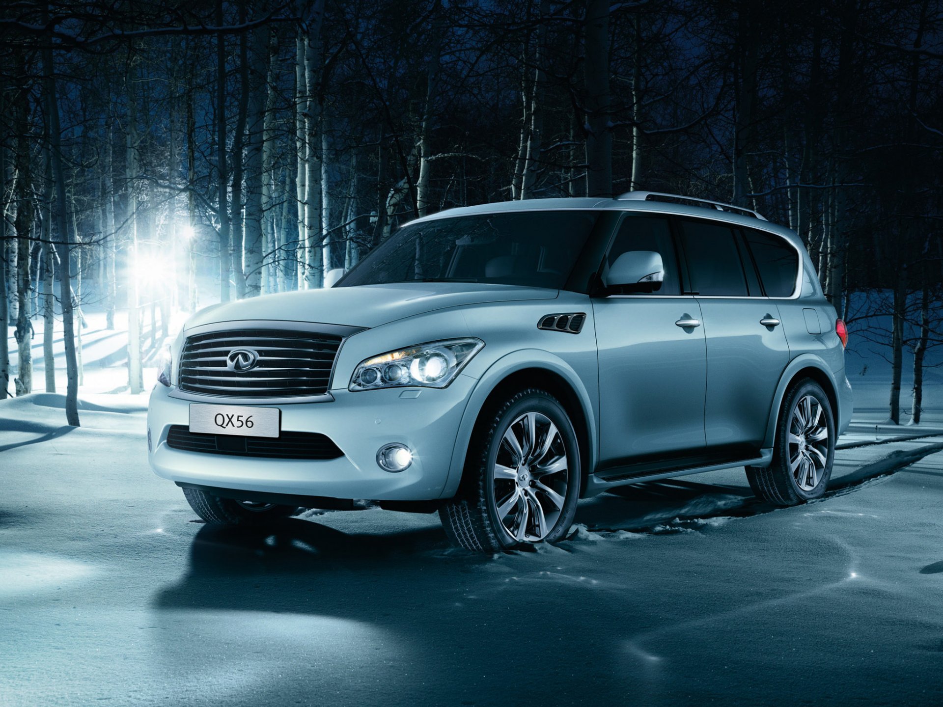 infiniti qx56 infiniti lujo suv jeep invierno nieve bosque luz