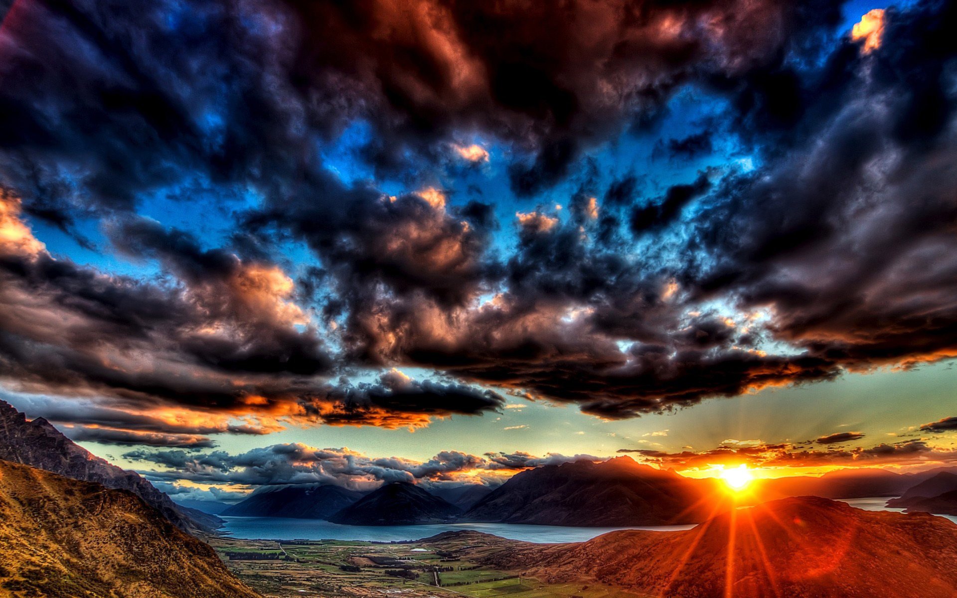 fluss ferne berge tal horizont wolken himmel wolken