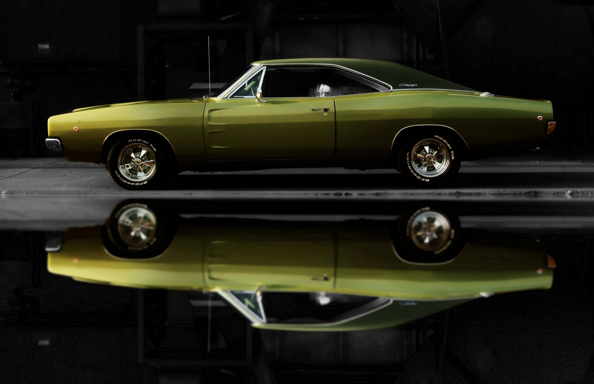 car auto car 1968 dodge charger green