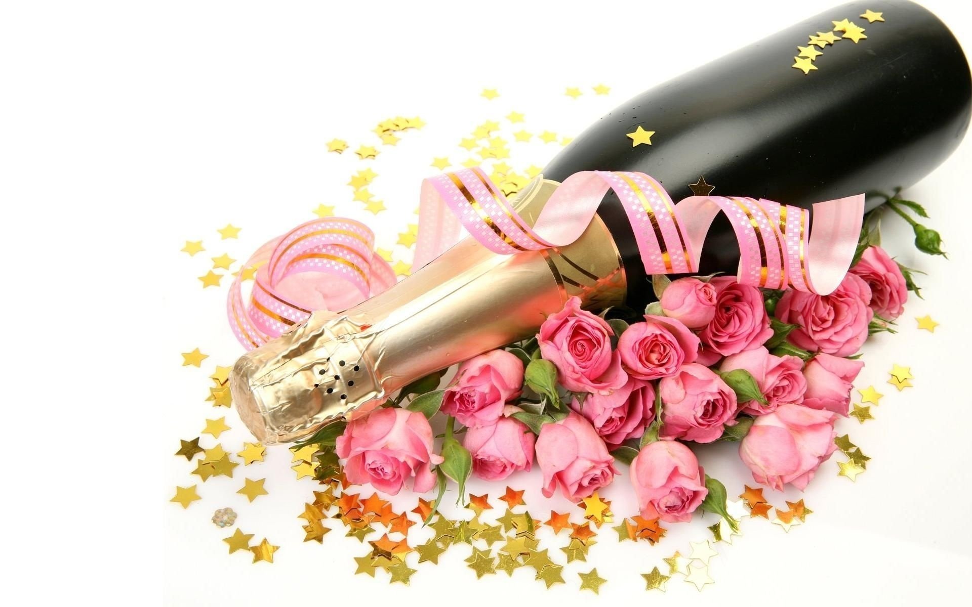 champagne roses stars bottle