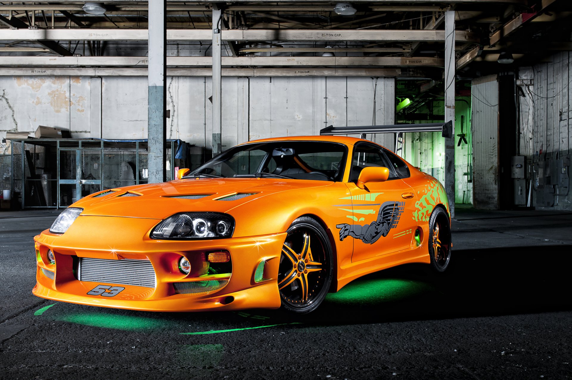 toyota ci-dessus tuning rapide et furieux orange rétro-éclairage autocollants vinyle garage