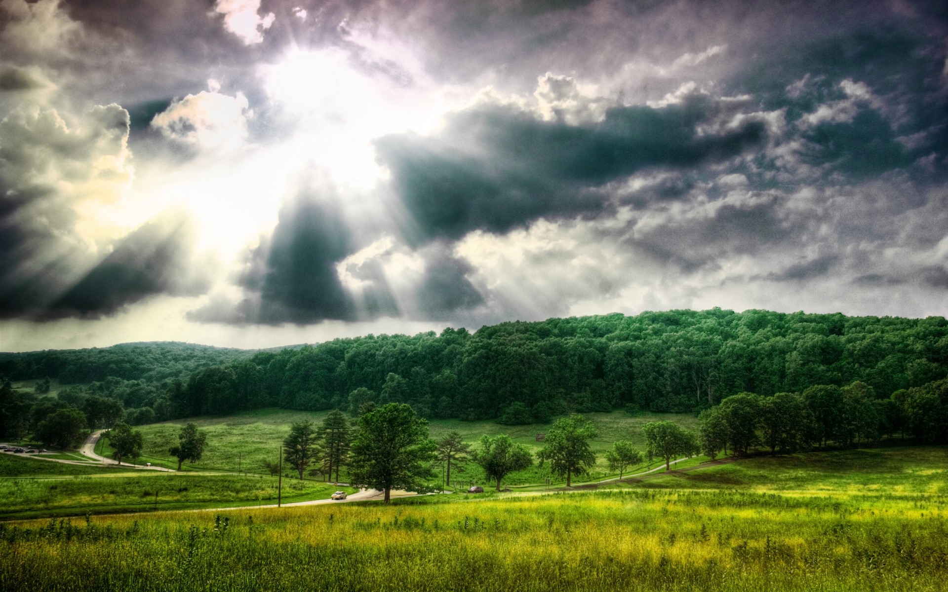 feld bäume wolken