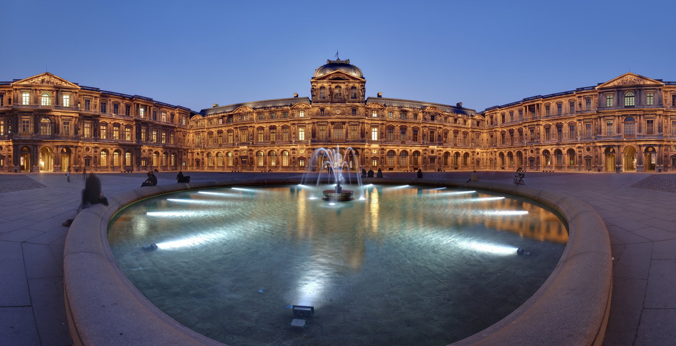 louvre panorama wieczór francja fontanna france światła luwr